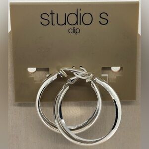Studio S Silver Clip On Hoop Earrings